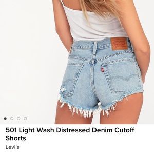 Levis 501 Light Wash Distressed Denim Shorts